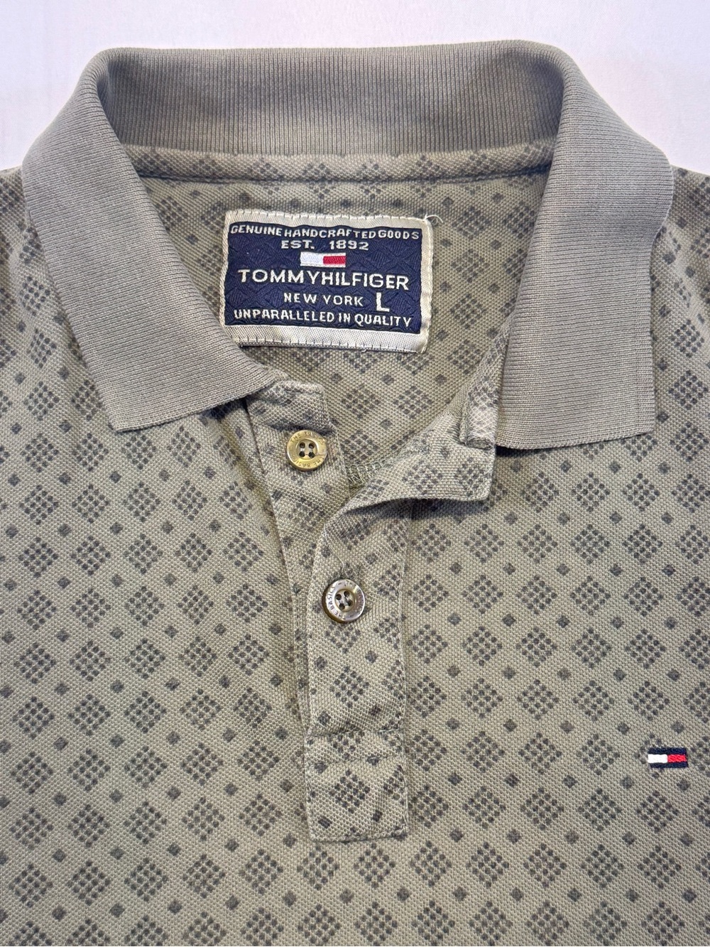 Tommy Hilfiger Olive Green Geometric Print Polo - Picture 6 of 10
